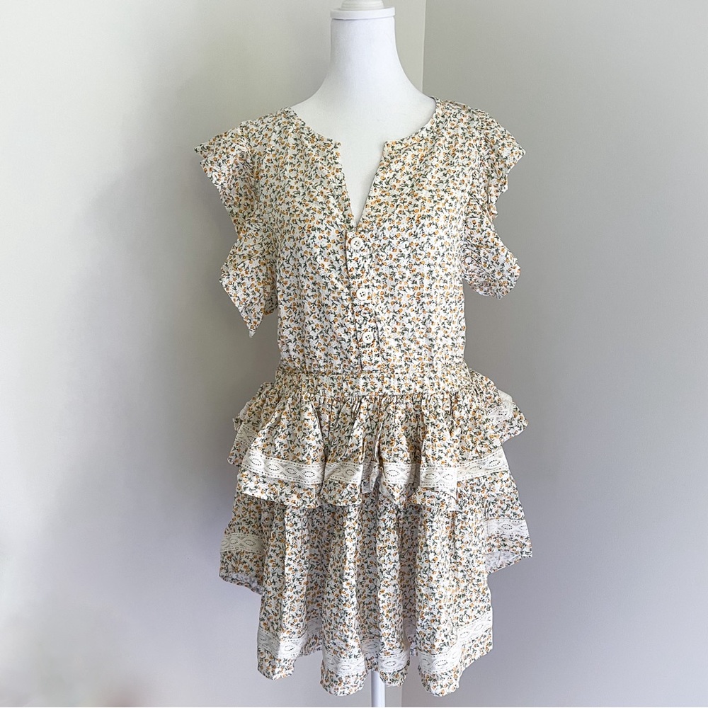 NWT Sokie Collective Mini Flicker Yellow and Green Floral Dress Size: Small